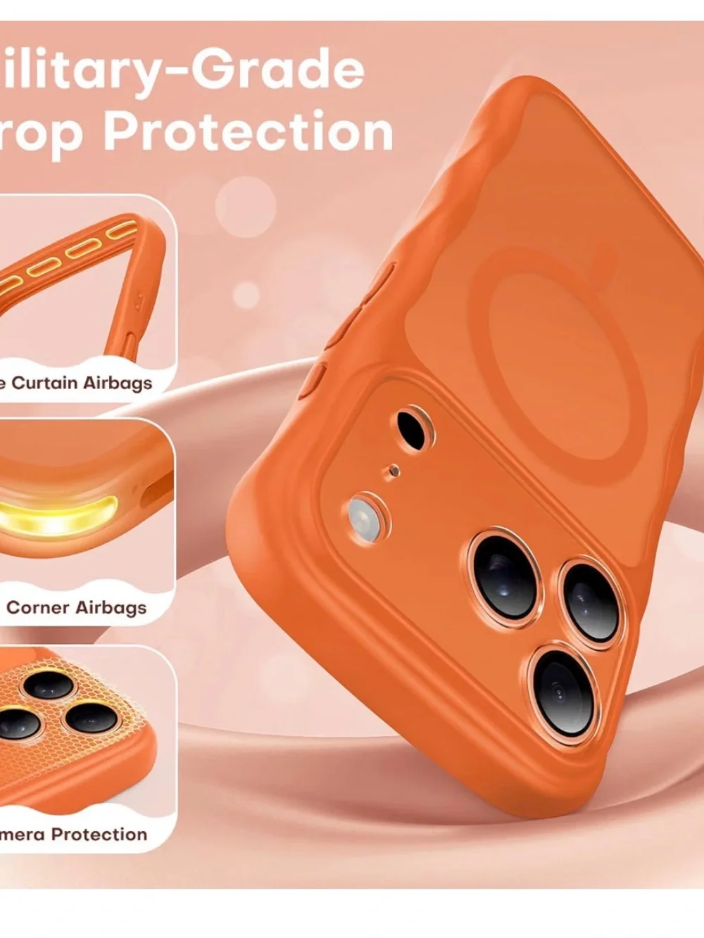 Magnetic iPhone 17 Pro matte Case - Orange Wavy Anti-Slip Translucent